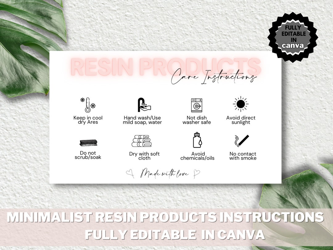 Resin Care Card Editable Template, Canva Editable Template, Printable Resin Care Card ...