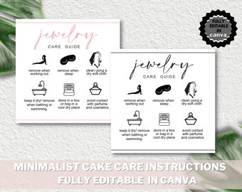 Editable Jewelry Care Card Template, Printable Minimal Care Guide, Jewelry Care Instruction Cards Instructional Template