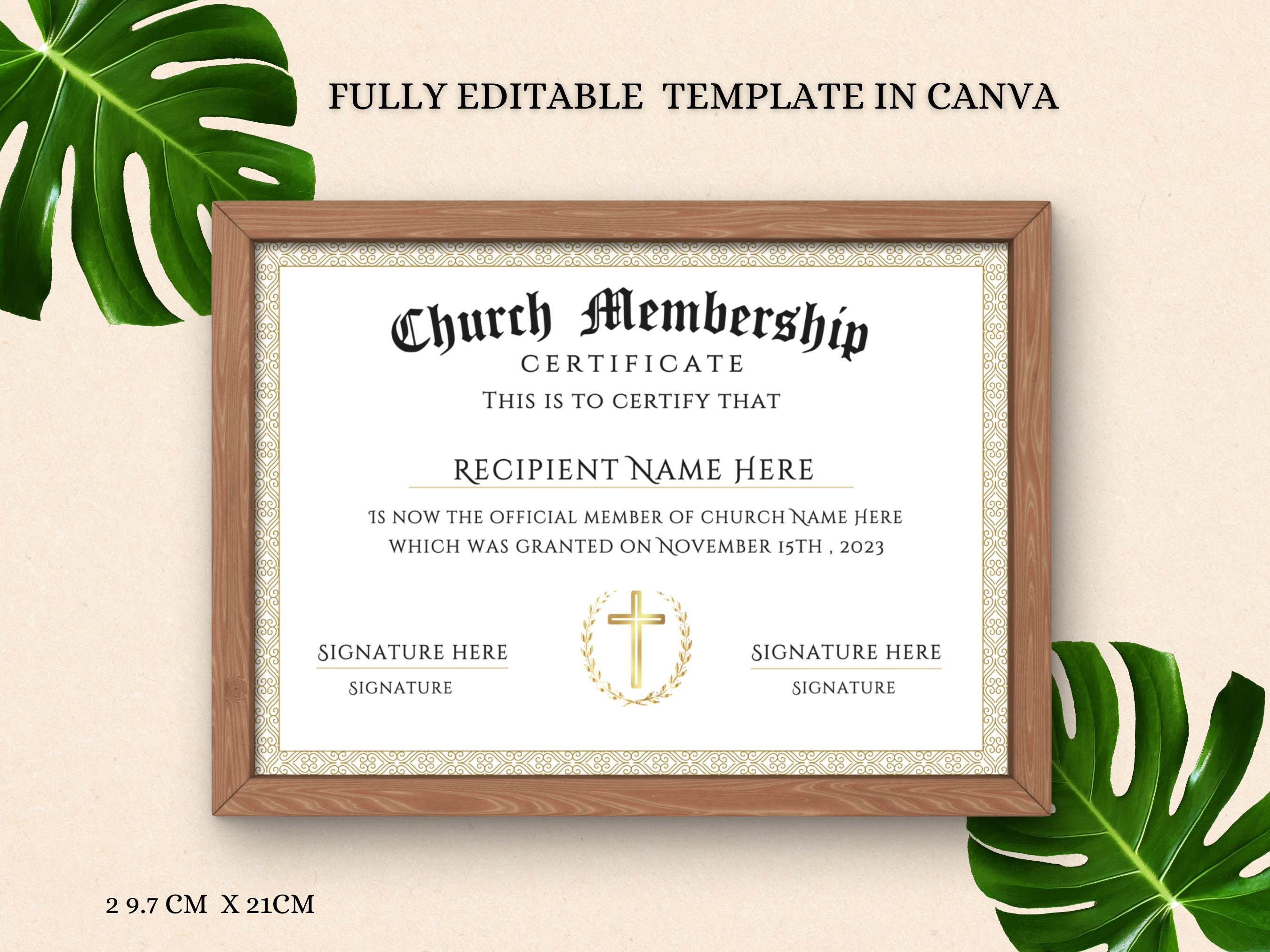 Editable Church Membership Certificate Template |Printable Religious Membership Certificate| Customizable for Church Welcome and Recognition