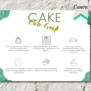 Cake Care Card Template Instructions Template, Editable Wedding Cake Care Cards in Canva, Printable Cake Care Guide, Digital Design 2024