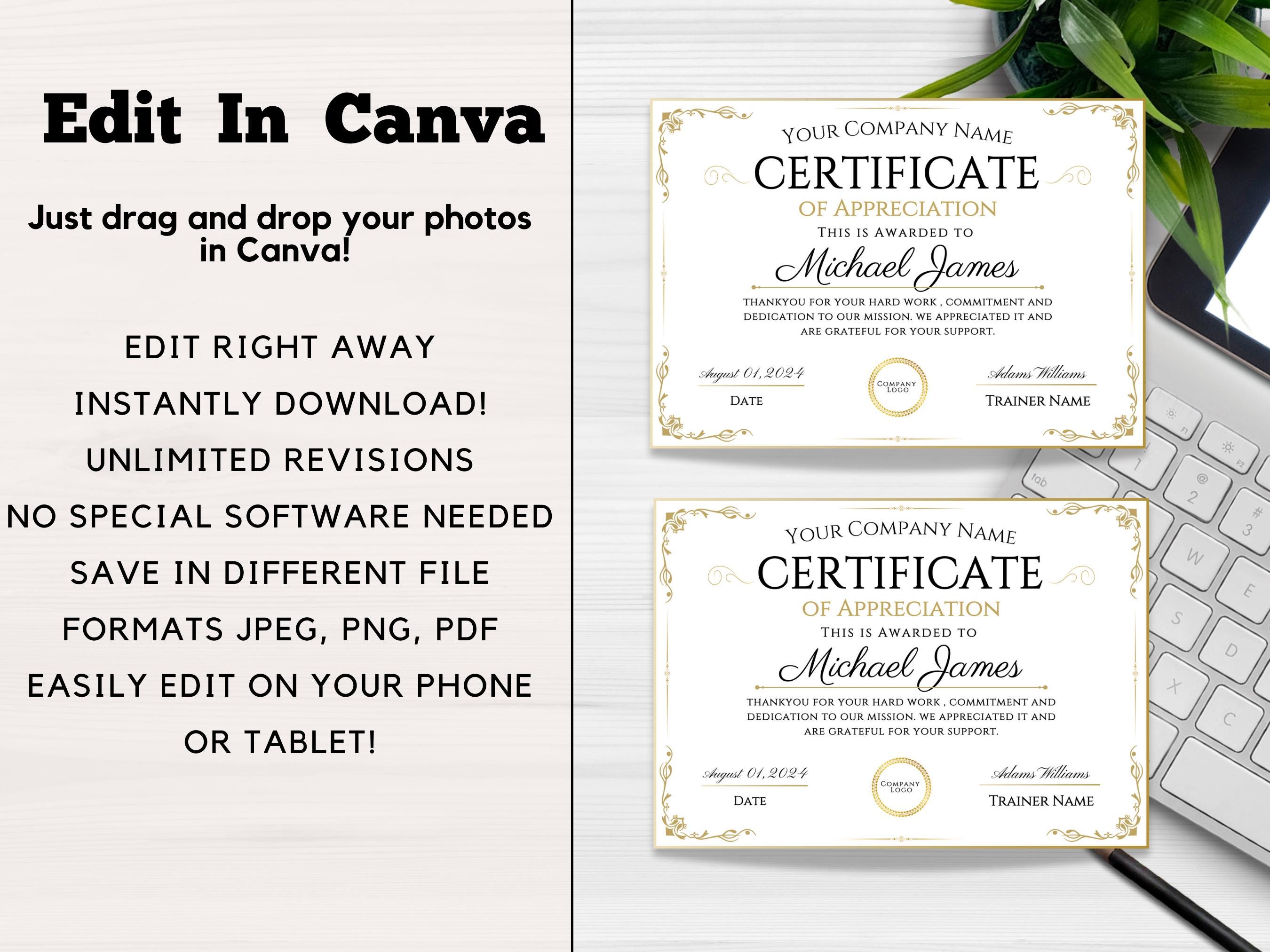 Editable Certificate of Appreciation Template | Customizable Canva ...