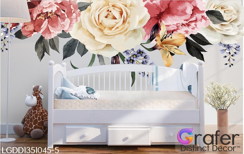 Floral Watercolor Wall Decals Nursery Flowers Blossoms Etsy