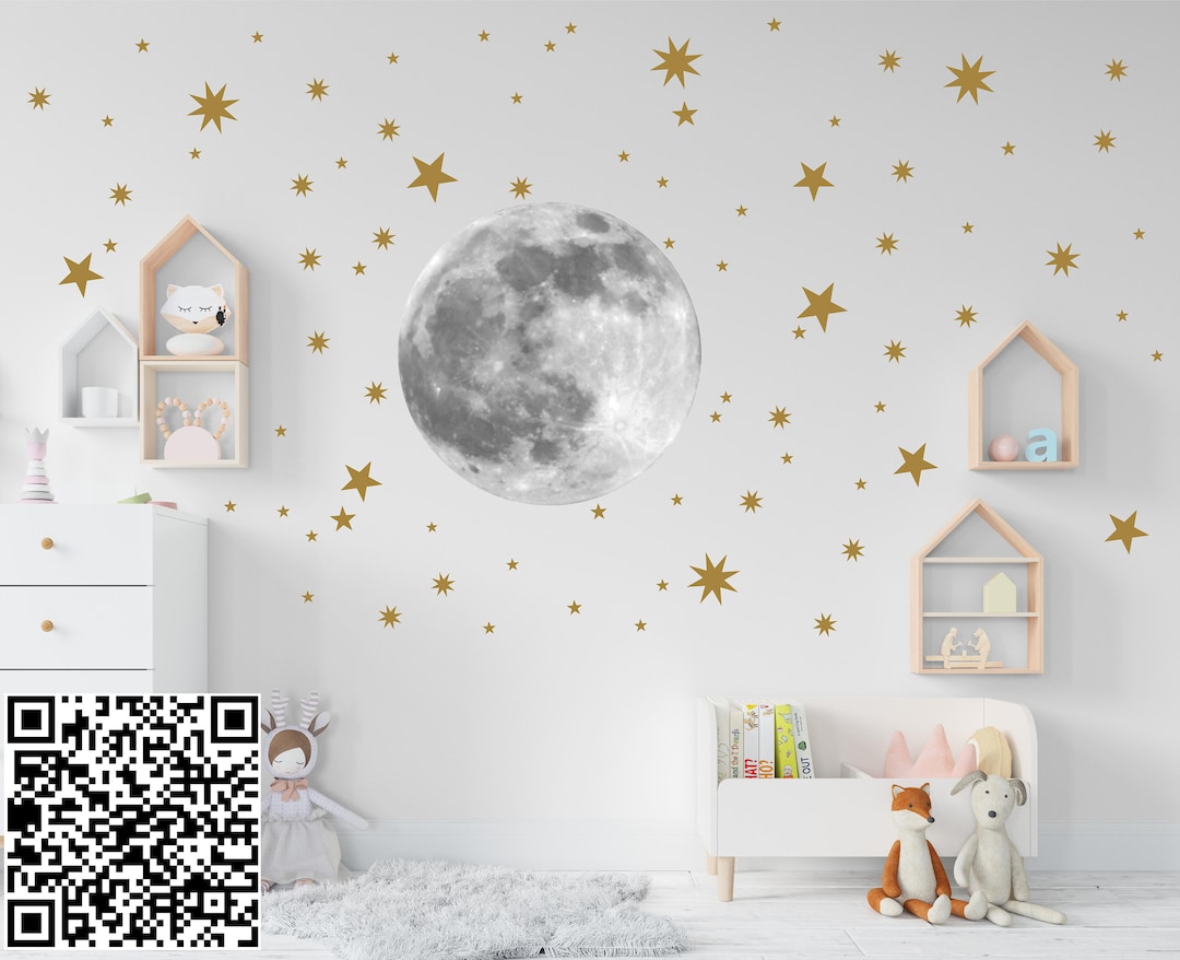 Moon Wall Decal, Moon and Stars Wall Sticker, Moon Wall Sticker, Star