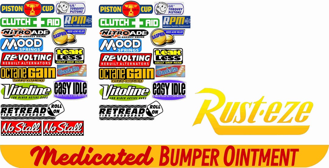 Medicated Rust Eze Lighting Mcqueen Sponsor Logos - Rust-eze Logo - Medicated BUMPER ...