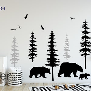 Mama Bear Woodland Nursery Vinyl Decal: Pine Tree Forest, Nursery wall Sticker