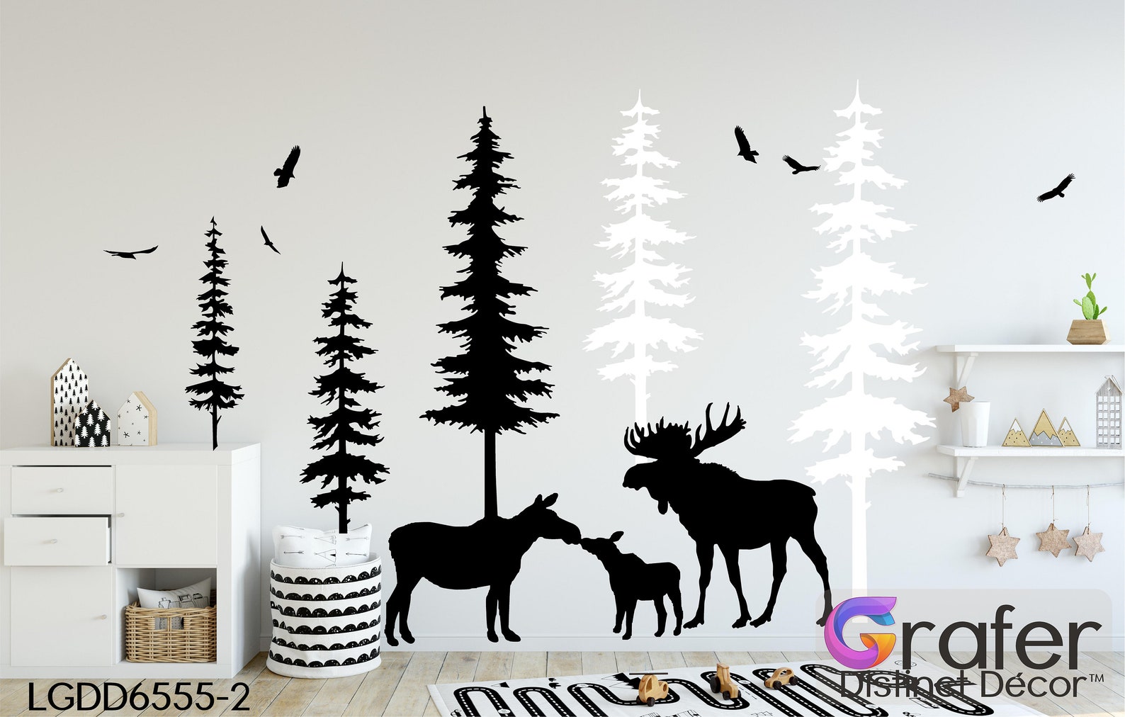 Moose Woodland Nursery Decal Pine Tree Decal Vinyl Wall Etsy