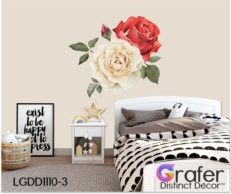 Rose Wall Decal Floral Wall Decal Wall Decals Nursery Rose Etsy