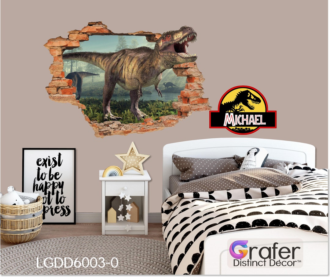 Jurassic Park Wall Decal, Trex Dinosaur Wall Decal, Trex Decal, Dinosaur 3D Smashed Wall Decal