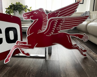 Antique Mobil Pegasus Sign, Mobil Garage Décor, Repro Antique Vintage, Garage Décor, Aluminum Pegasus Gas Station Sign, Antique signs,