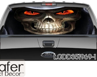 Skull Rear Window Decal: Perforated Vinyl Truck Graphic