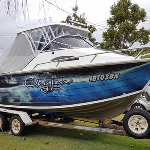 Custom Boat Wrap: Abstract Marine Vinyl Decal, UV Resistant