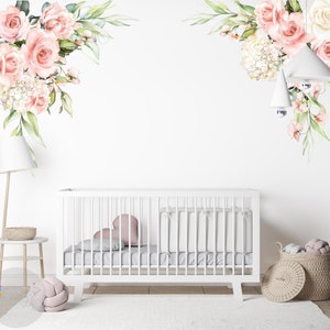 Watercolor Peony Bouquet Wall Decal | Baby Girl Nursery Decor Decal