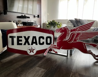 Texaco 11"x7" Rustic Round Metal Sign Man Cave Tin Sign Garage Sign ...