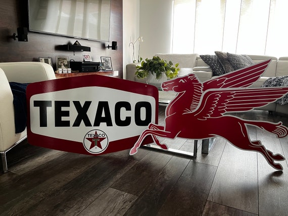 Texaco and Mobil Pegasus Sign, Garage Décor, Rep. Antique Vintage
