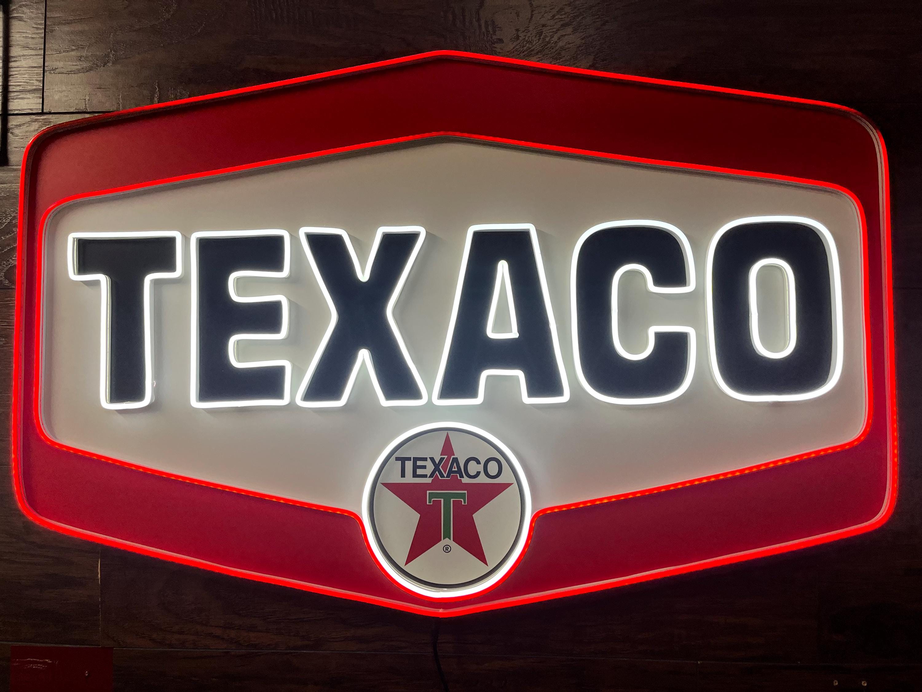 TEXACO Neon Sign: Aluminum Garage Decor, Gas Station Sign - Etsy
