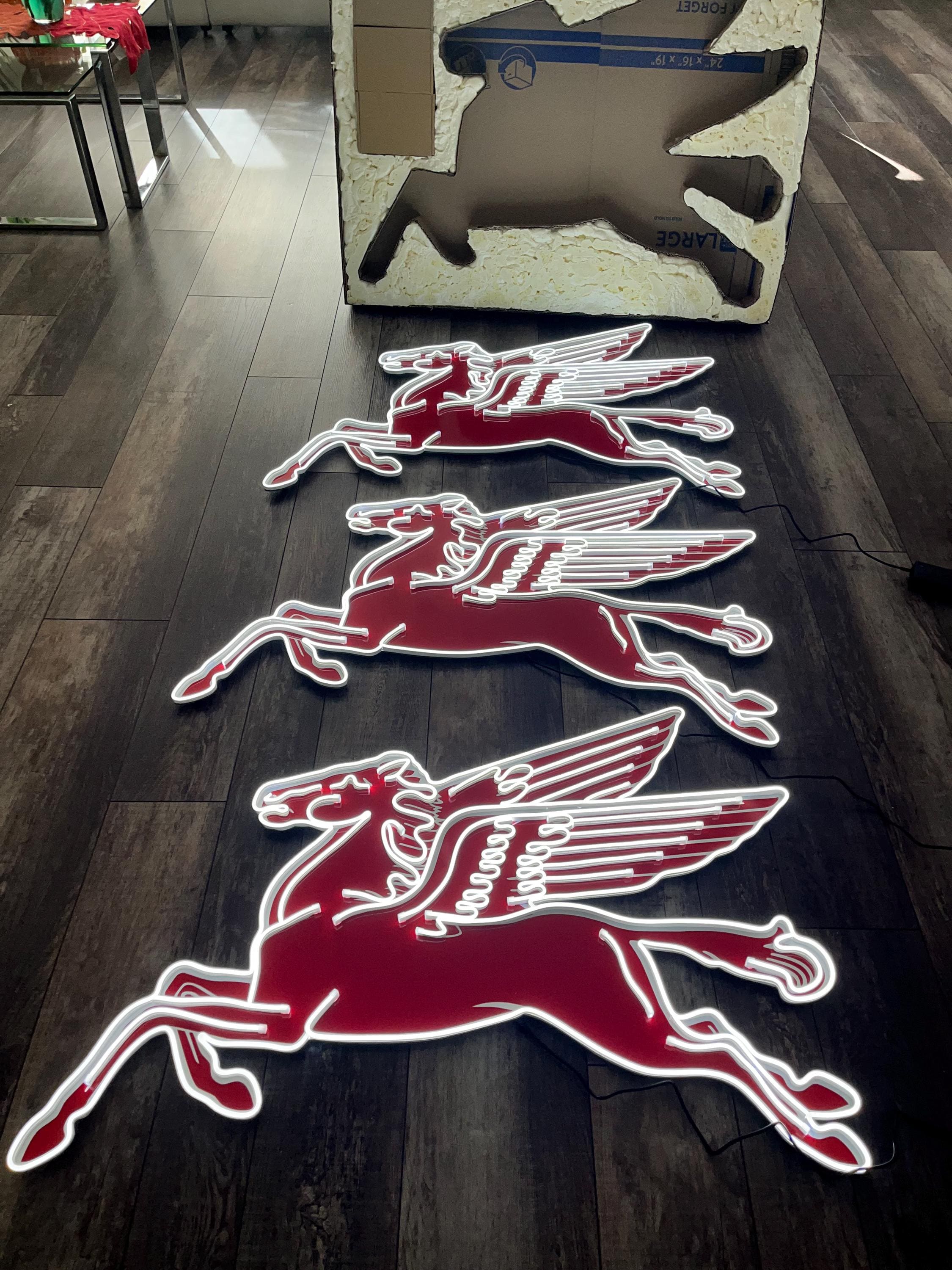 Mobil Pegasus Neon Sign | Vintage Garage Decor, Aluminum Gas