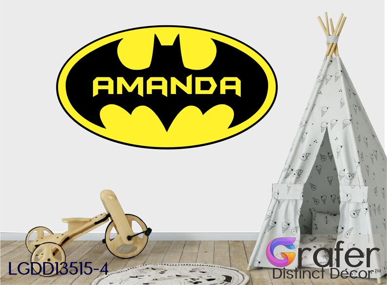 Batman Logo Decal Batman with Name Batman Wall Sticker Etsy