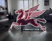 Mobil Neon Pegasus Sign, Neon Mobil Gas Station Sign, Rep Antique Vintage, Garage Décor, Aluminum Pegasus Gas Station Signs, Man cave sign