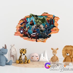 Super Hero wall decal, 3D Window Wall  Decal, Hero Wall Mural, Hulk Decal, Heroes Wall Sticker, Super Hero decal, 3D Smashed Hero decal