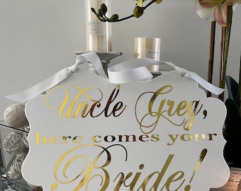 Gold Wedding Sign: Here Comes the Bride, Ring Bearer Sign