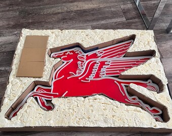 Mobil Pegasus Neon Sign | Vintage Garage Decor, Aluminum Gas