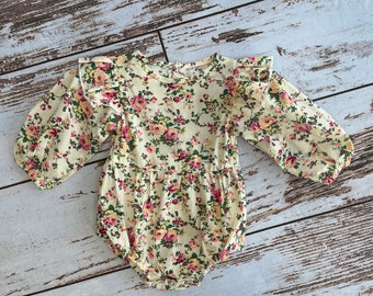 Baby girl floral romper | Newborn girl coming home outfit | Fall autumn newborn baby girl flower jumpsuit