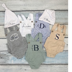 Baby Boy Romper | Baby Boy Monogram Gifts | Toddler Romper | Linen Jumpsuit | Baby Boy Coming Home Outfit | Custom Baby Outfit