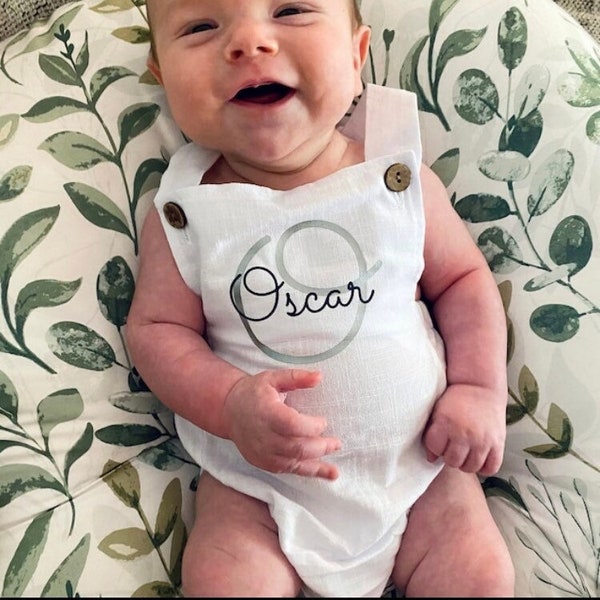 Newborn Baby Boy Romper with Monogram or Name for Coming Home Outfit | Summer Outfit | Cake Smash Outfit | 1st Birthday Outfit