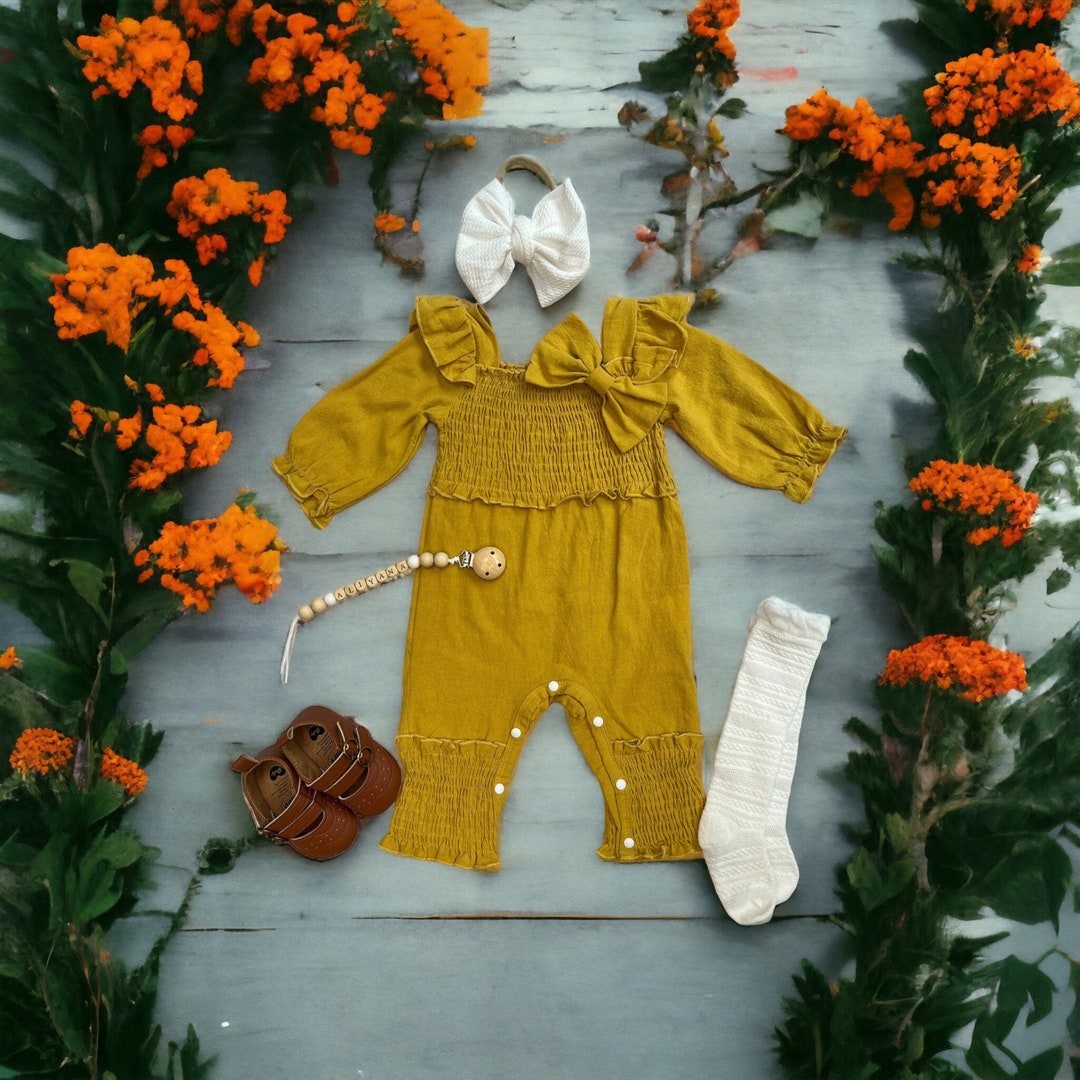 Boho Chic Baby Girl Mustard Yellow Outfit for Fall Baby Girl Autumn