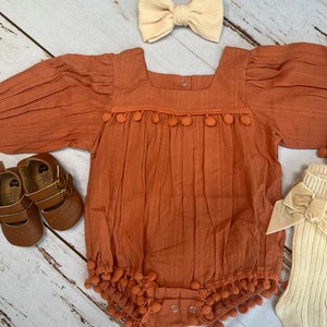Baby girl boho clothes for fall burnt orange Autumn fall long sleeve romper for baby girl pumpkin spice Fall Clothes for toddler girl image 5