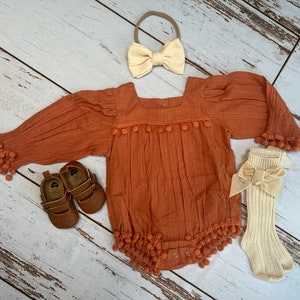 Baby girl boho clothes for fall burnt orange Autumn fall long sleeve romper for baby girl pumpkin spice Fall Clothes for toddler girl image 1