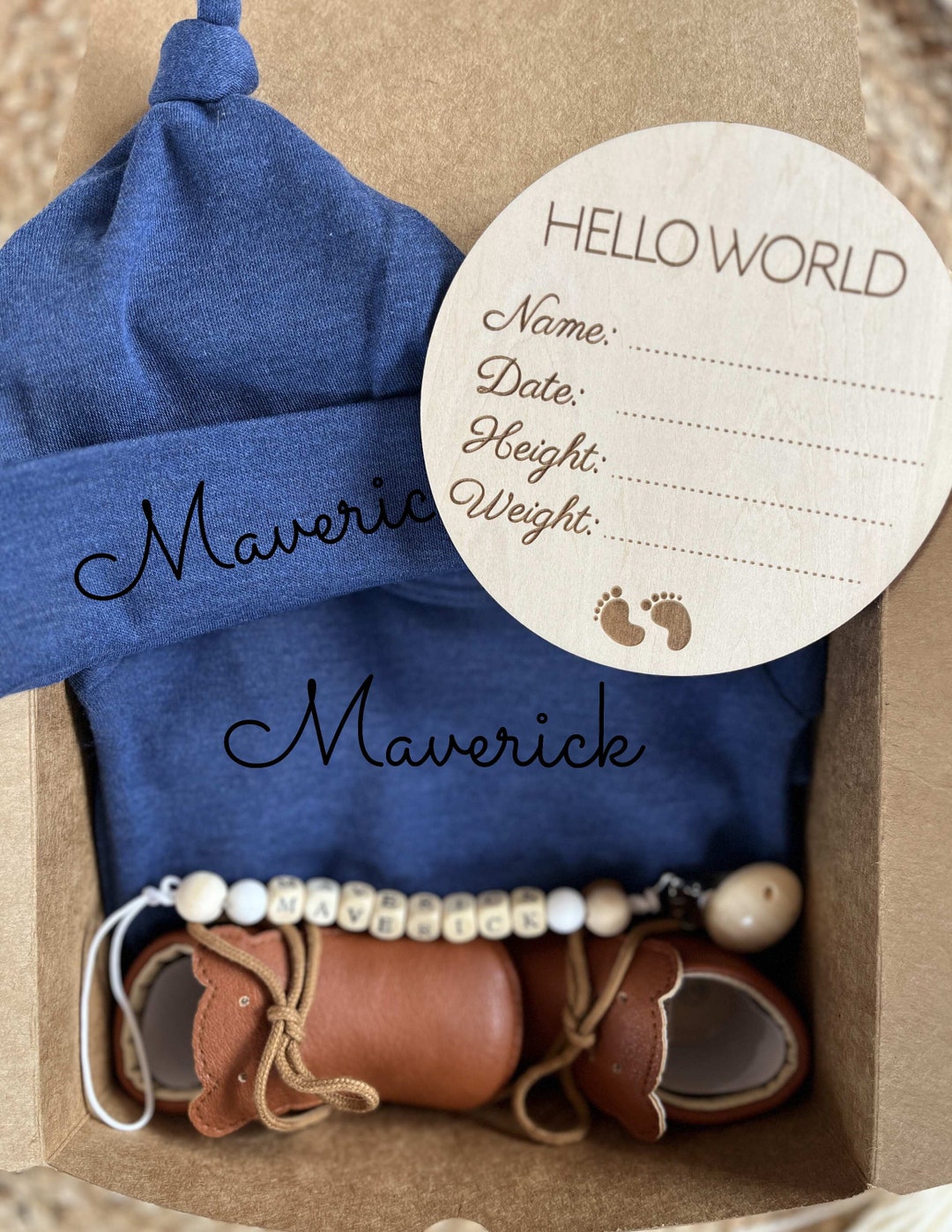 Baby Boy Gift Box Personalized | Dark Blue Newborn Boy Sleeper, Hat ...