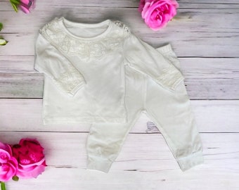 Baby girl coming home outfit | Infant girl clothes | Two piece girls pants and long sleeve lace shirt set
