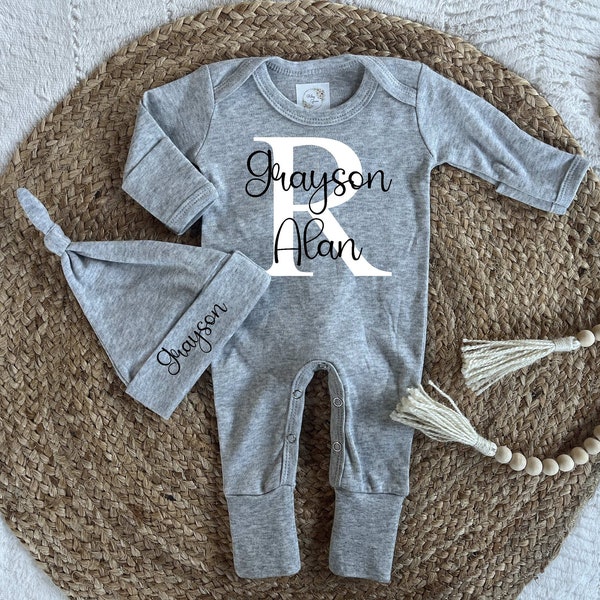 Newborn baby boy outfit for coming home from hospital | Gray sleeper baby boy clothes going home outfit | Custom baby boy clothes