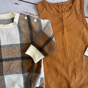 Baby Boy Clothes for Fall | Toddler boy clothes pumpkin spice | Baby boy rust orange linen overalls outfit for Thanksgiving