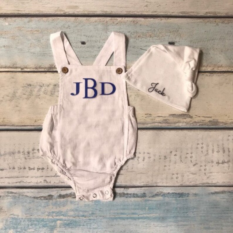 Newborn Baby Boy Romper With Monogram or Name for Coming Home Etsy