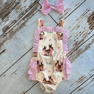 Baby girl Easter bunny romper | Easter bunny infant girl outfit | Toddler girl ruffle bunny outfit