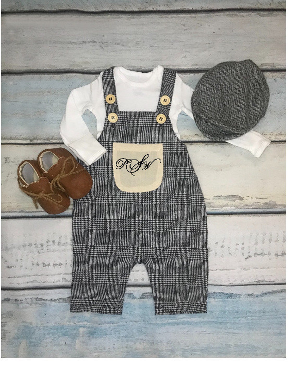 Baby boy monogram overalls Baby boy glen plaid romper Etsy