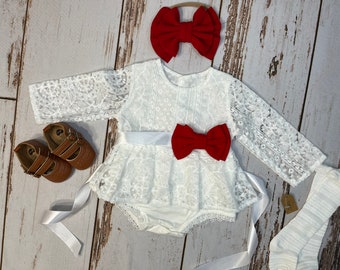 Christmas Baby Girl Clothes | Newborn Girl Coming Home Outfit | Long Sleeve White Lace Romper For Baby Girl | Infant Girl Clothes