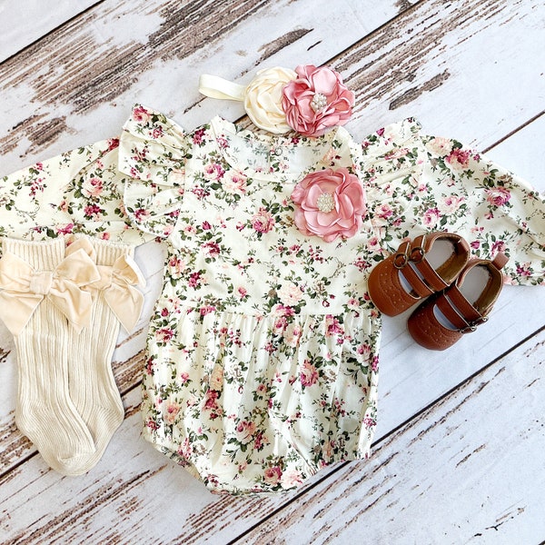Baby Girl Coming Home Outfit | Infant Girl Clothes | Long Sleeve Easter Floral Romper | Baby Girl Clothes