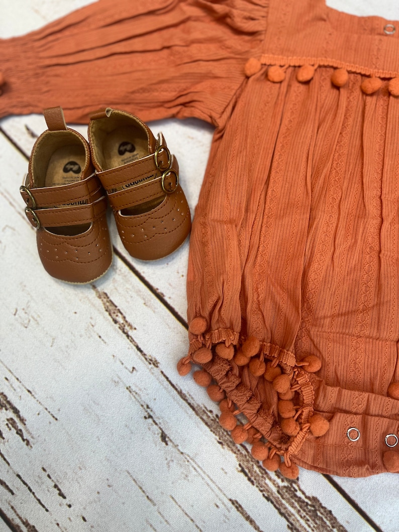 Baby girl boho clothes for fall burnt orange Autumn fall long sleeve romper for baby girl pumpkin spice Fall Clothes for toddler girl image 3