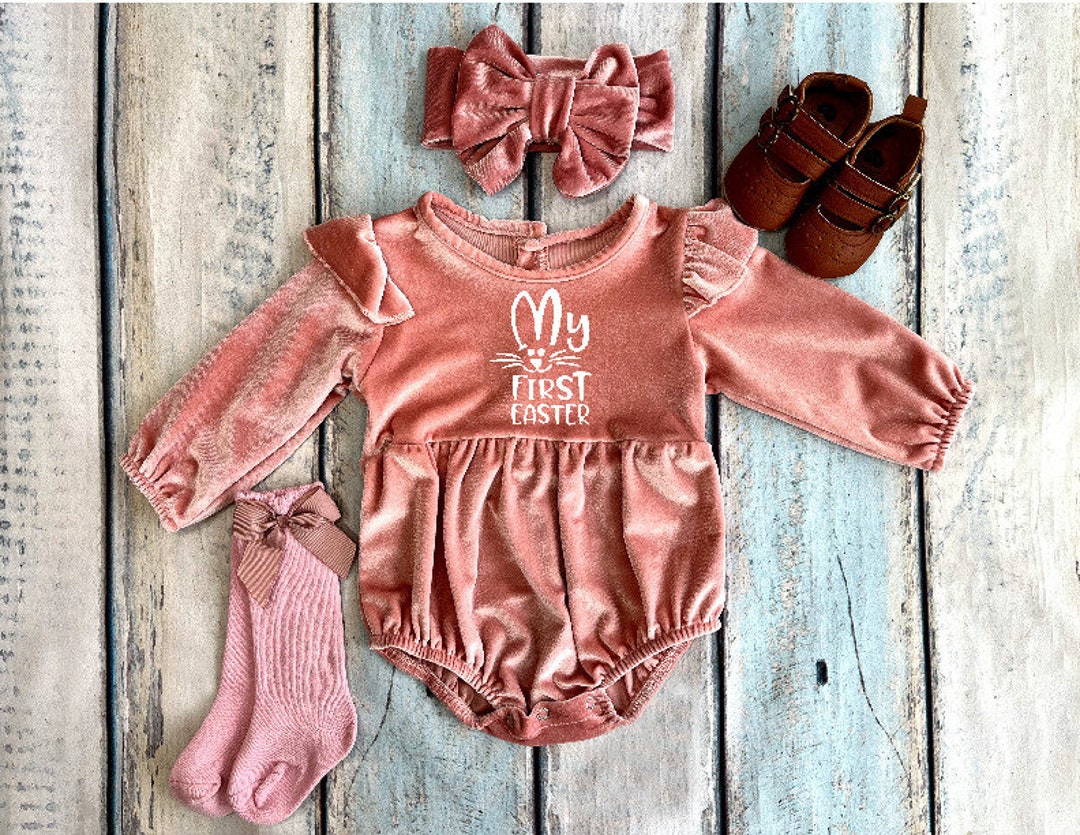 Baby Girl First Easter Romper Toddler Girl Clothes Pink Velvet Spring