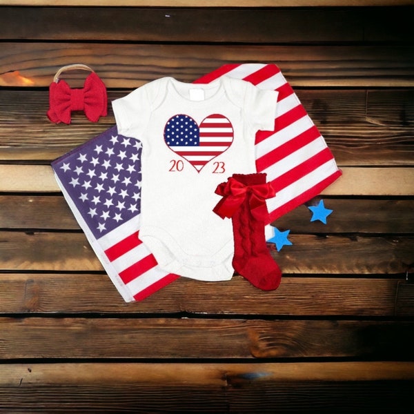 4th of July baby onesie | fourth of July baby girl shirt | Patriotic heart baby girl bodysuit | 4th of July independence day outfit