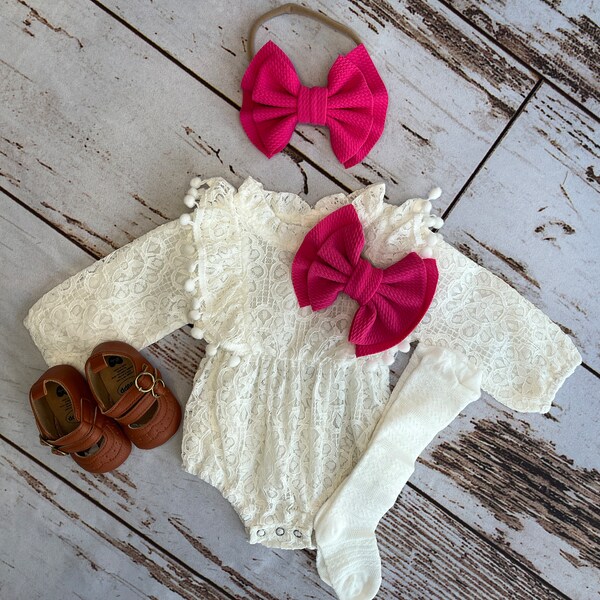 Infant Girl Easter Outfit | Newborn Girl Coming Home Outfit | Infant Girl Clothes For Spring | Long Sleeve White Lace Romper
