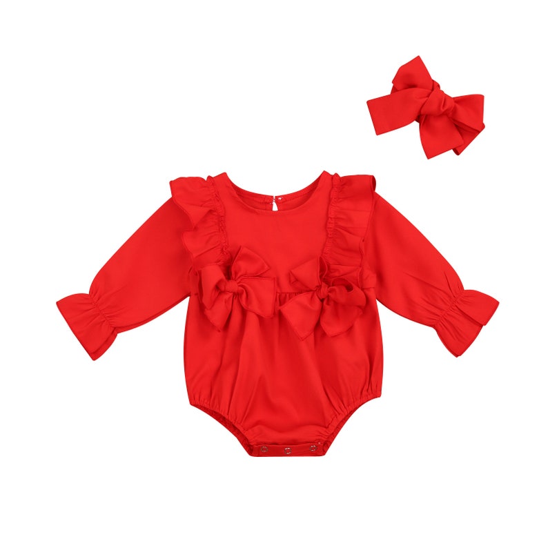 Red Christmas Romper Outfit Long Sleeve Baby Girl Romper Etsy