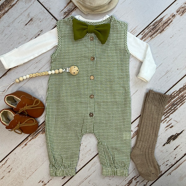 Baby boy Easter outfit | Green gingham seersucker baby boy personalized outfit with monogram | Newborn boy coming home outfit