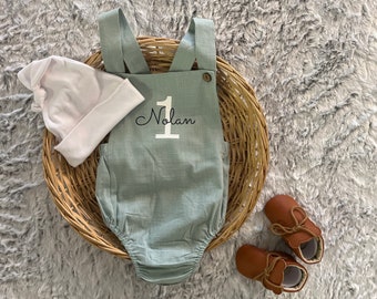 Newborn Baby Boy Romper with Monogram or Name for Coming Home Outfit | Summer Outfit | Cake Smash Outfit | 1st Birthday Outfit