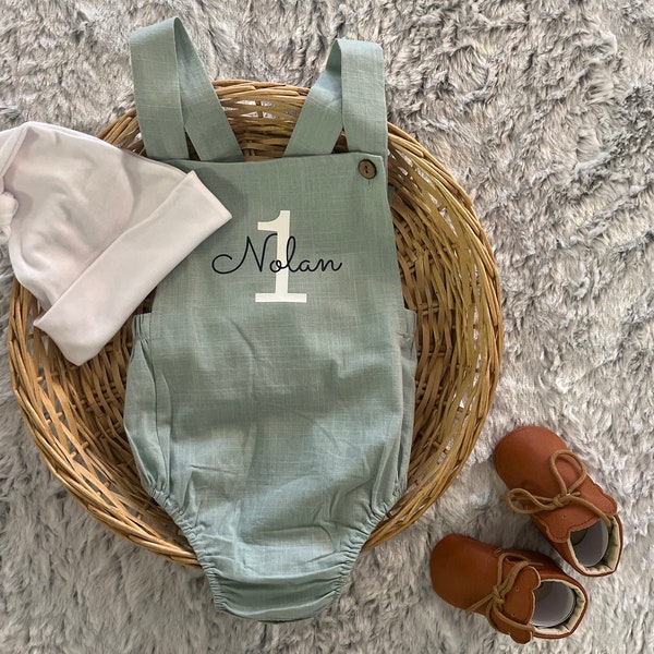 Newborn Baby Boy Romper with Monogram or Name for Coming Home Outfit | Summer Outfit | Cake Smash Outfit | 1st Birthday Outfit