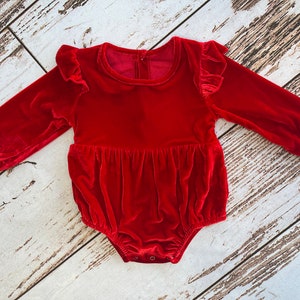 Baby girl red velvet romper | Newborn girl coming home outfit | Toddler girl 1st birthday outfit | Infant girl long sleeve romper