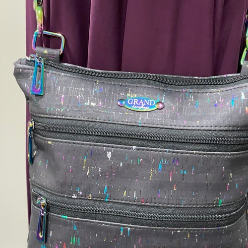 Multi Colored Flecked Cork Crossbody - Black Cork shops Bag - 3 Zipper Pocketed Shoulder Bag- Adjustable Strap Crossbody Purse- Vegan Cork Bag